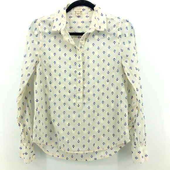 J. Crew Tops - J.CREW Popover Button Top Anchor Dot Blue Nautical